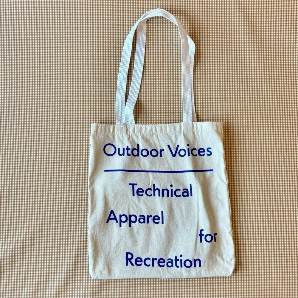 OUTDOOR‎ VOICES Beige blue reusable shopping tote. Technical apparel Recreation